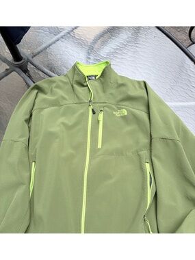 The North Face Olive Exterior with Neon Green Fleece Lining Jacket